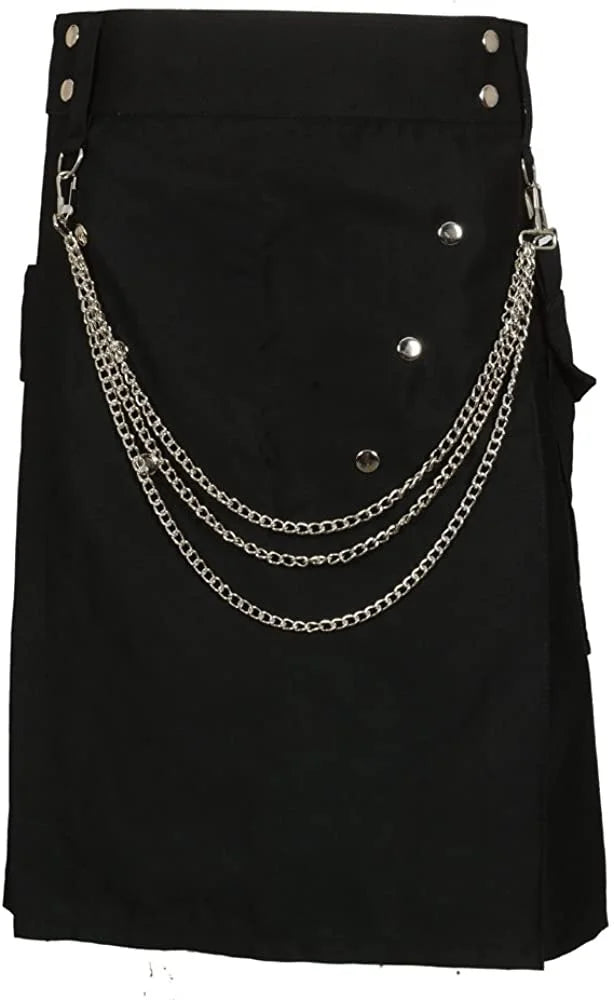 Black kilt with silver chains and buttons on a white background