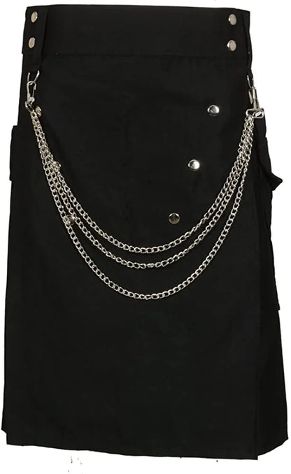 Black kilt with silver chains and buttons on a white background
