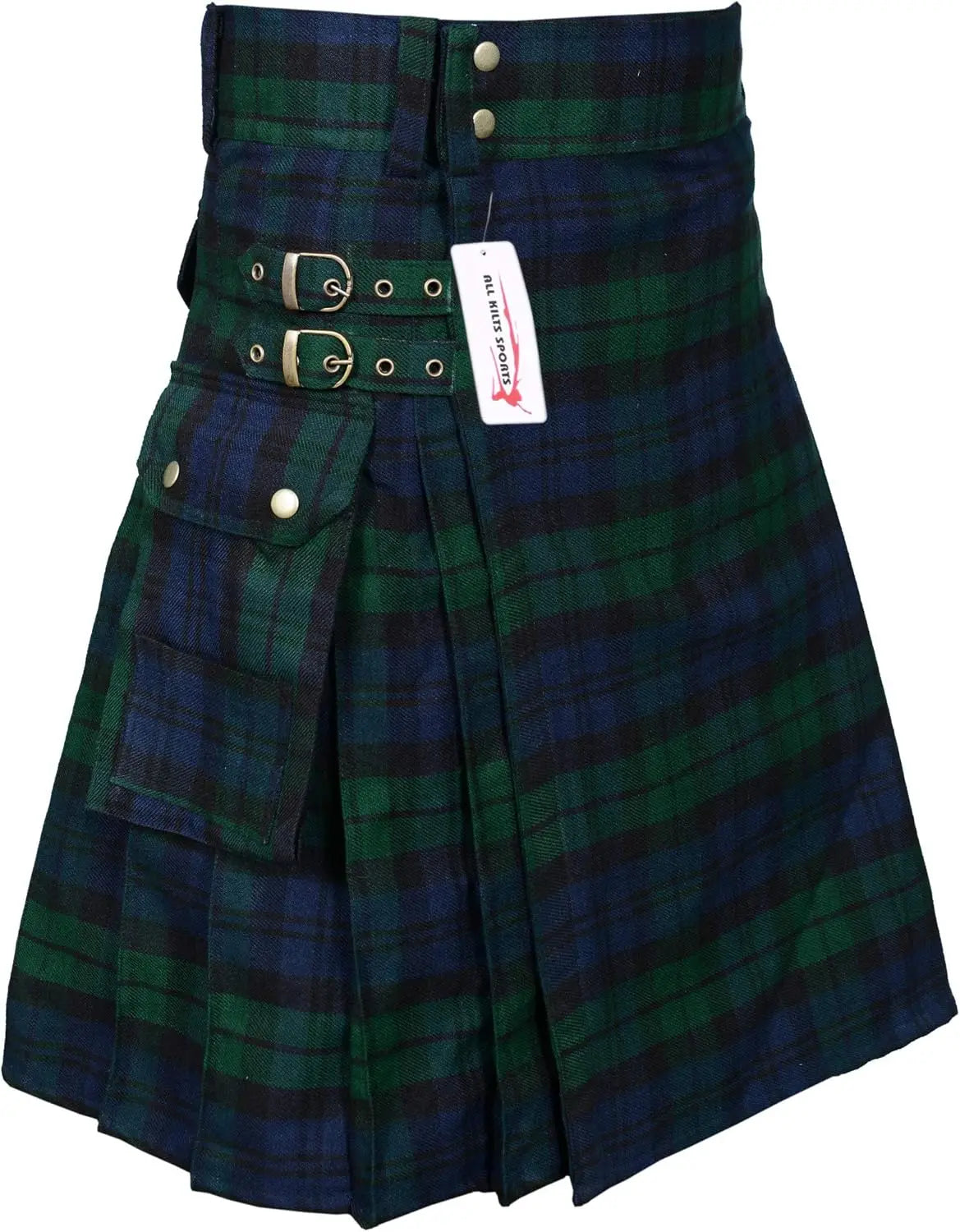 Plaid kilt with visible brand tag on a white background