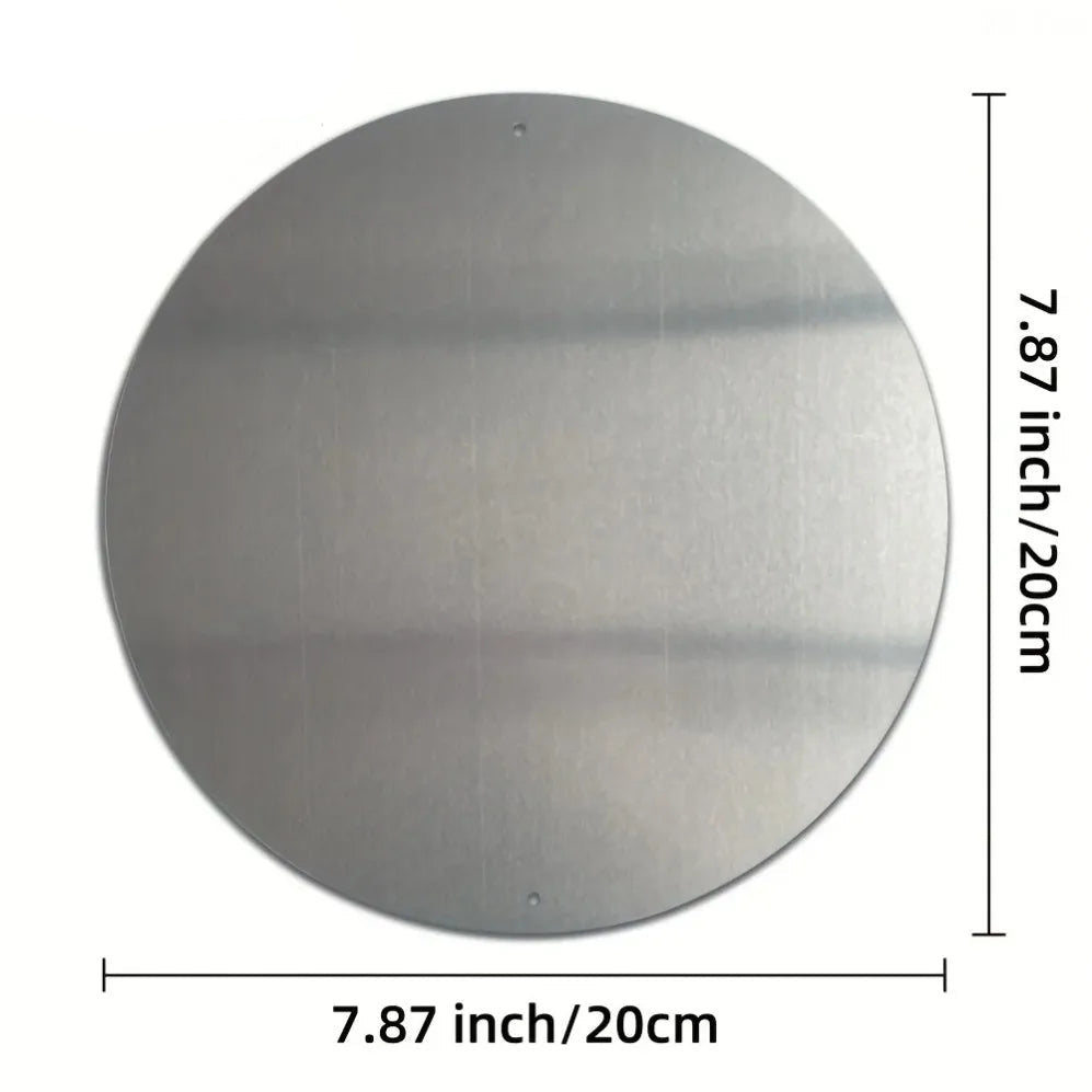 Round metal disc with dimensions labeled on a white background