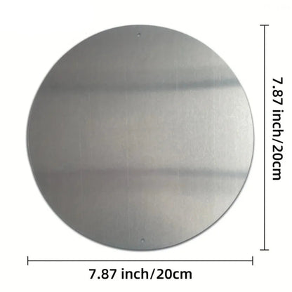 Round metal disc with dimensions labeled on a white background
