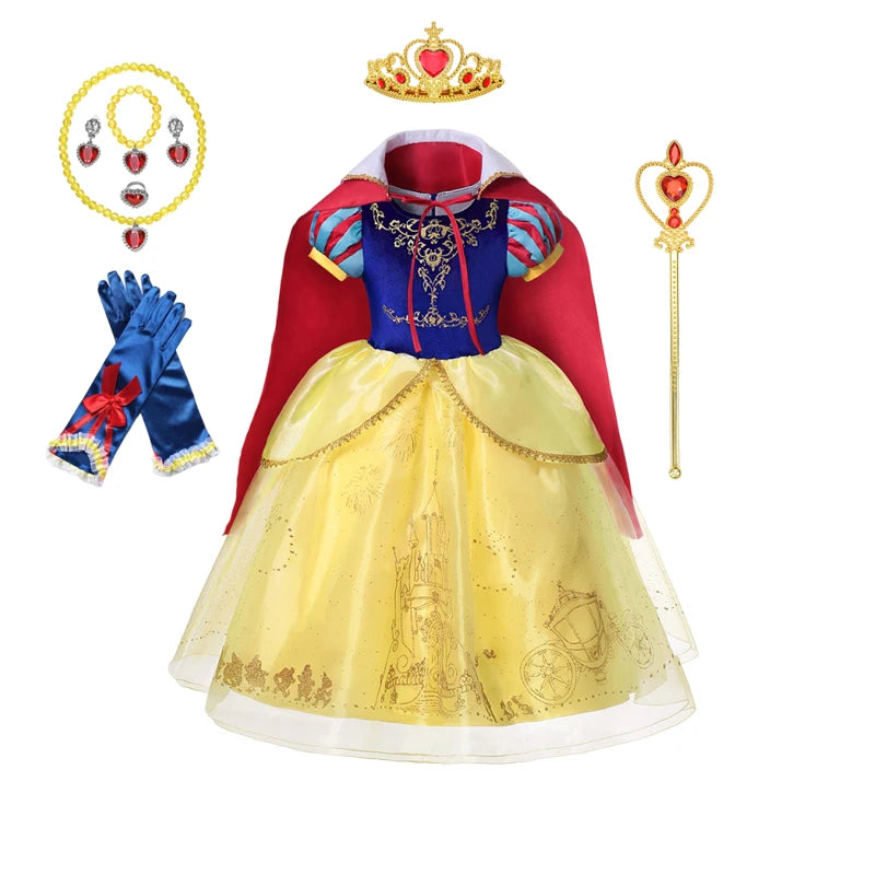 Princess dress with accessories including a crown, wand, gloves, and necklace on a white background