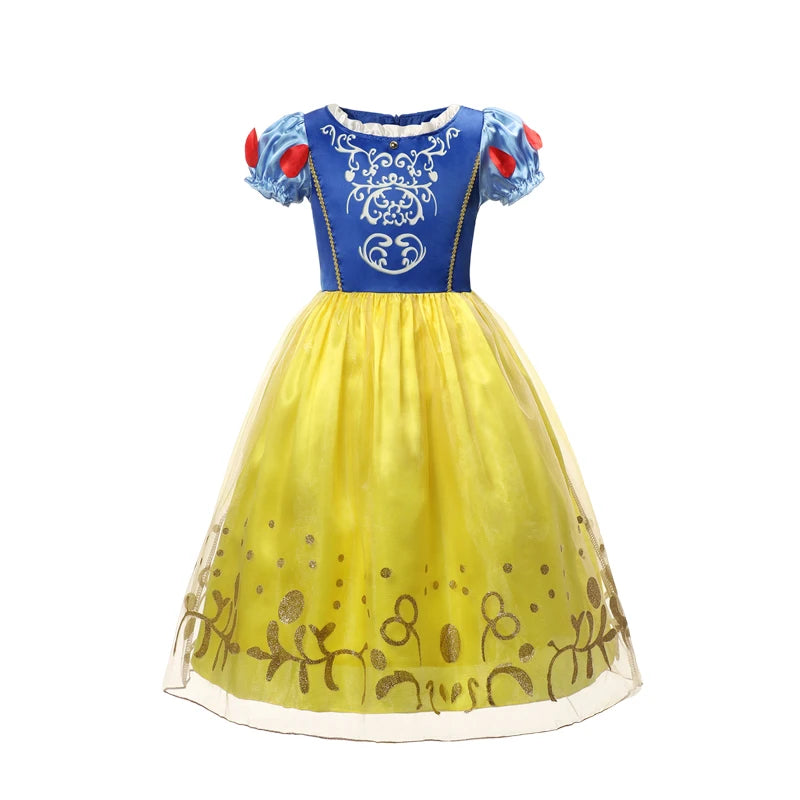 Children's dress with blue top and yellow skirt on a white background