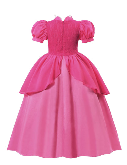 Pink dress with puff sleeves on a white background
