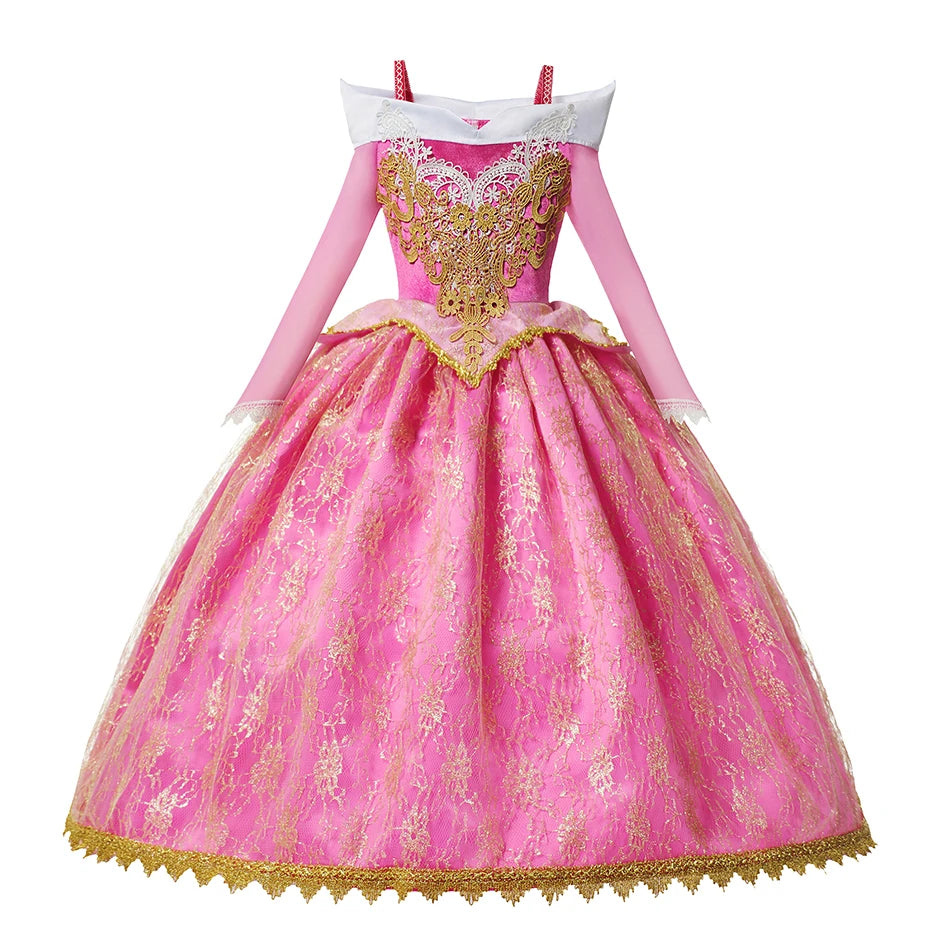 Pink and gold princess dress on a white background