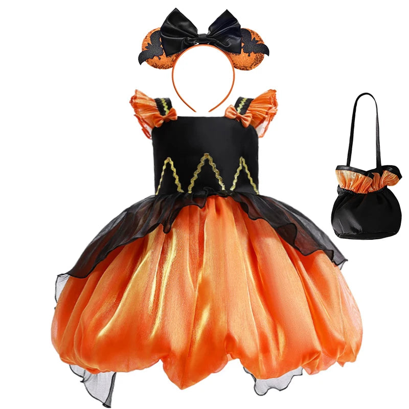 Halloween-themed dress set with headband and bag on a white background