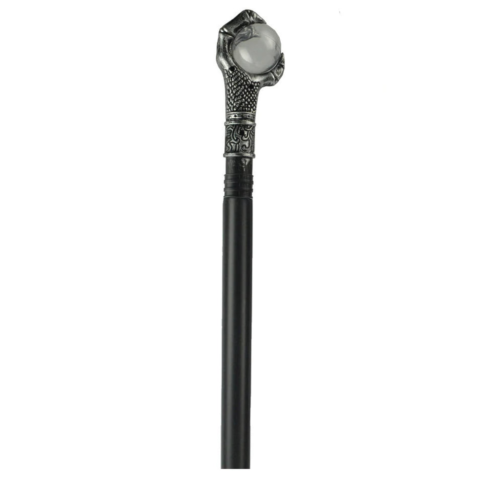 Decorative walking cane with ornate handle on a white background