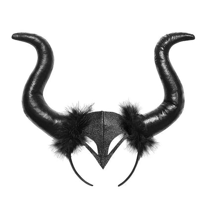 Black horned headband with fur on a white background