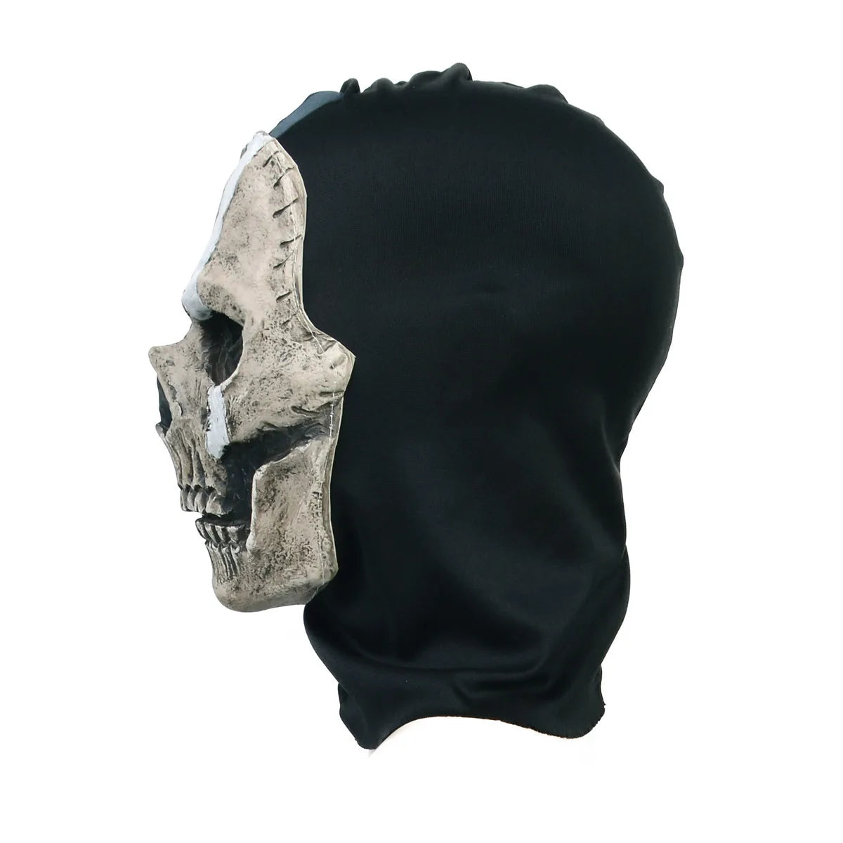 Black hood with a skull design on a white background