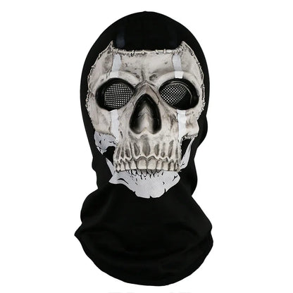 Skull mask with black mesh eyes on a white background