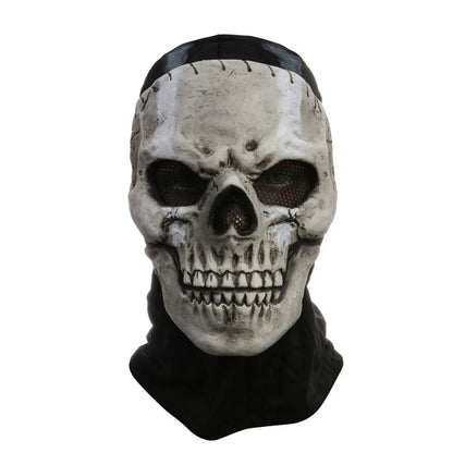 Skull mask with black band on a white background
