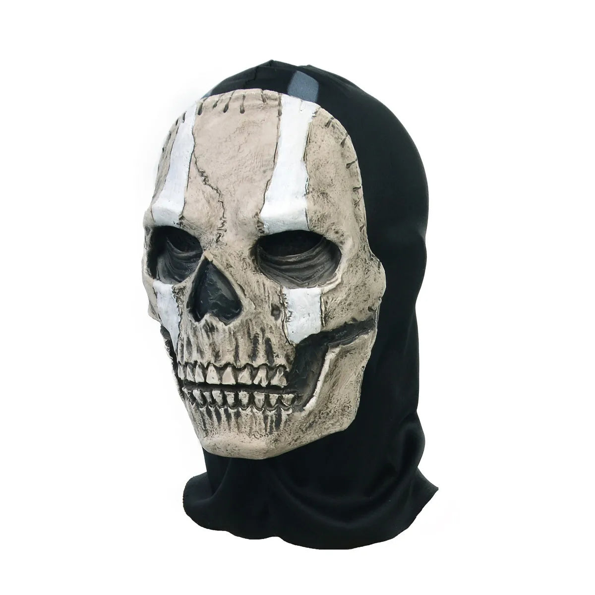 Skull mask with black hood on a white background