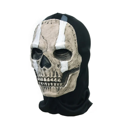 Skull mask with black hood on a white background