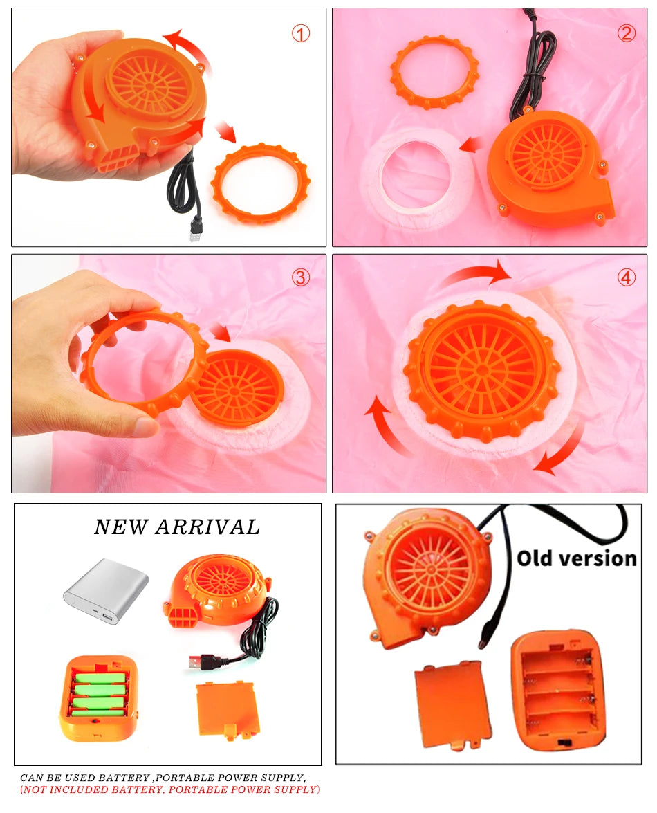 Step-by-step assembly instructions for an orange portable power supply device.