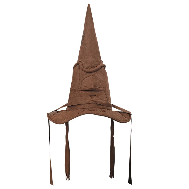 Brown pointed hat with straps on a white background